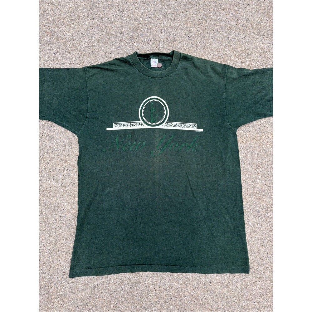Vintage 1992 New York Statue Of Liberty Tourist Single Stitch Green XL Shirt